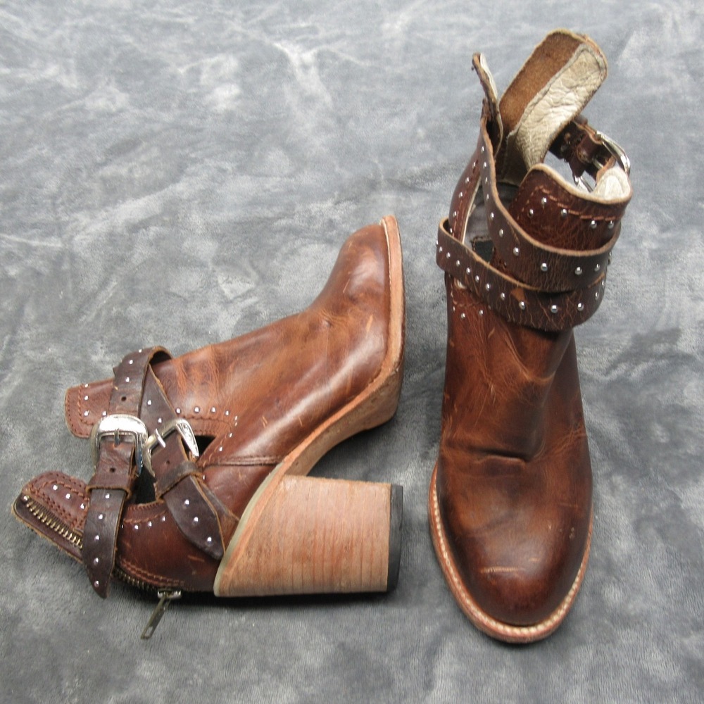 Freebird Women Boots 6 Rainbow Brown Western Studded Leather Ankle Booties